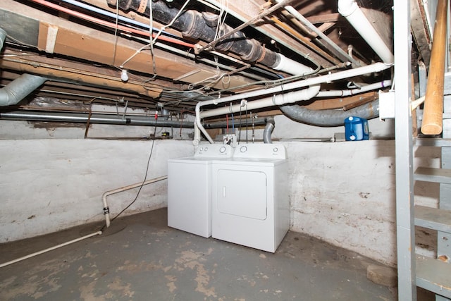 basement featuring separate washer and dryer