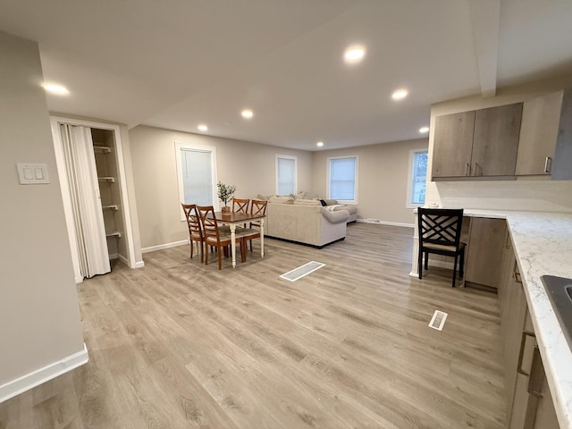 living room with light hardwood / wood-style floors