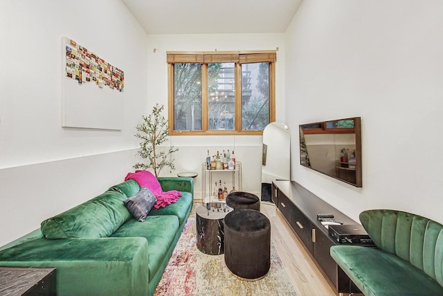 living room with light hardwood / wood-style flooring