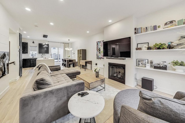 living room with light wood-type flooring