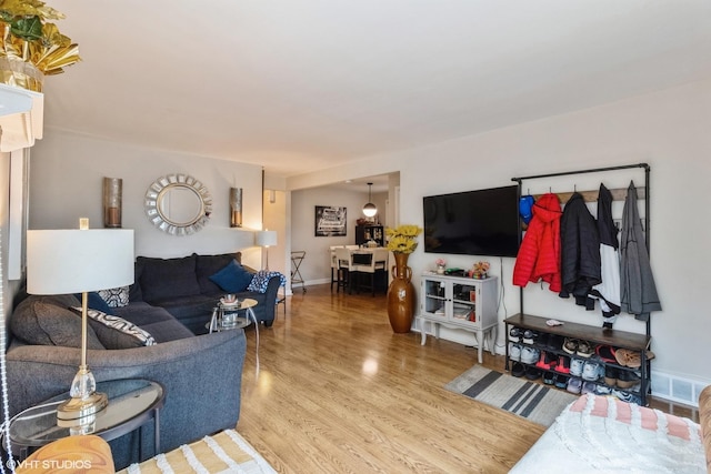 living room with hardwood / wood-style flooring