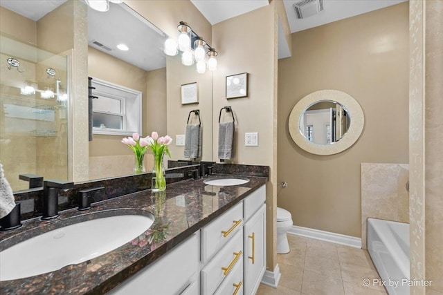 full bath with baseboards, visible vents, a sink, and tile patterned floors