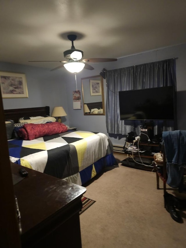 bedroom featuring carpet floors and ceiling fan