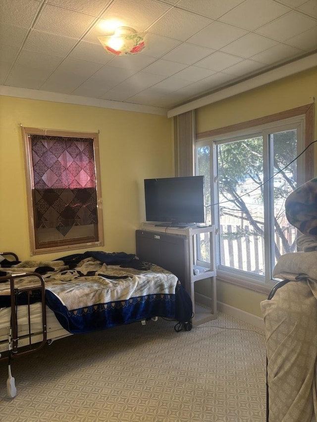 bedroom featuring multiple windows and ornamental molding