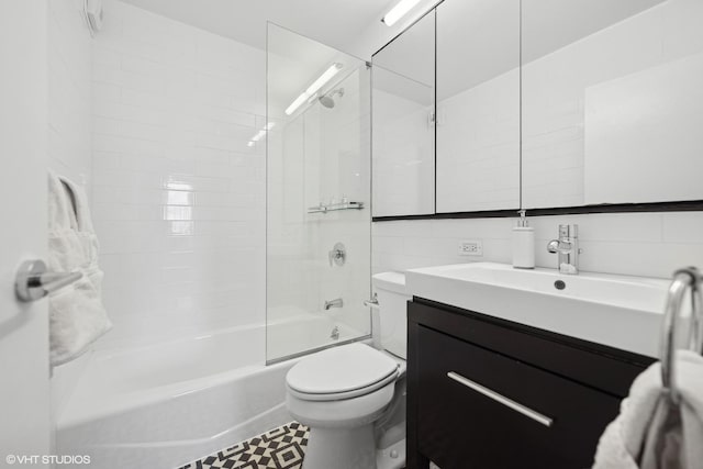 full bathroom with toilet, bathtub / shower combination, and vanity