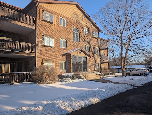 view of snow covered building