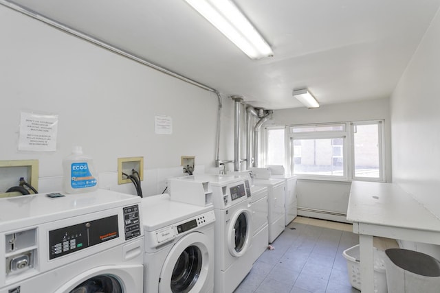 laundry room featuring a baseboard radiator and washing machine and dryer