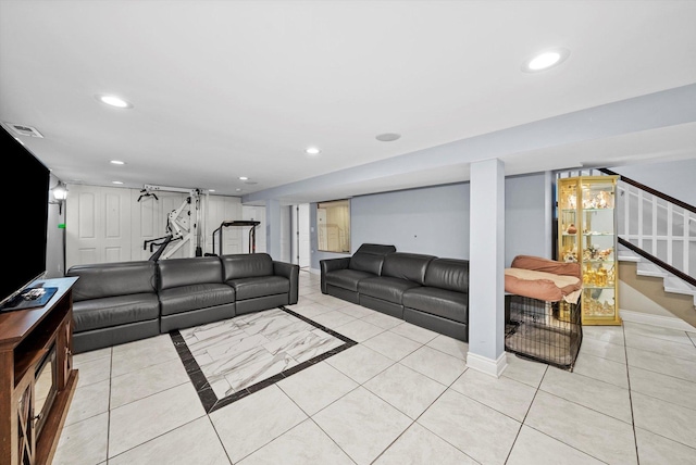 living room with light tile patterned floors