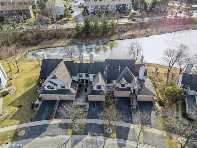 aerial view with a water view