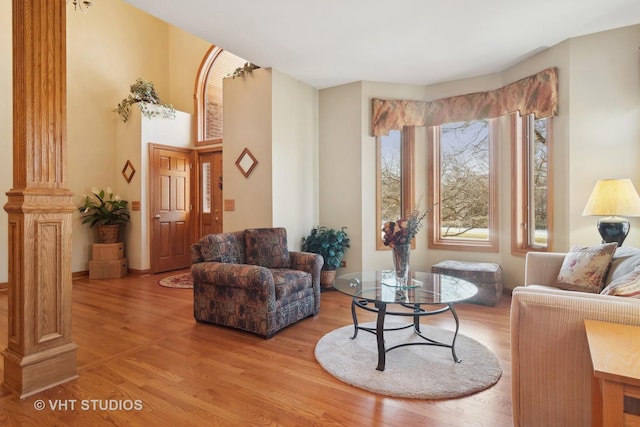 sitting room with light hardwood / wood-style floors