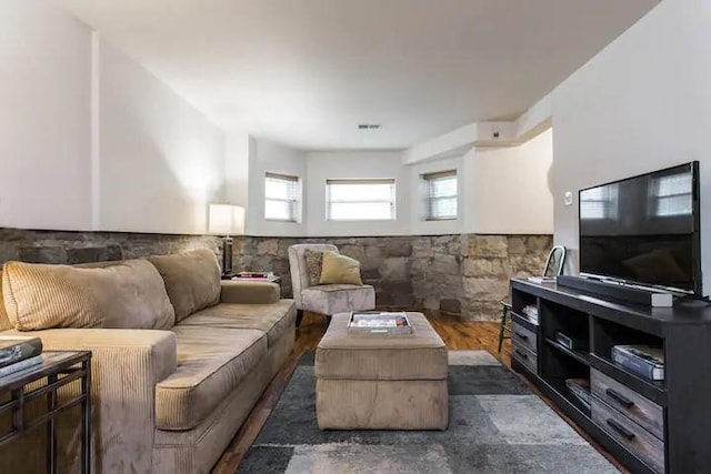 living room with dark wood-type flooring