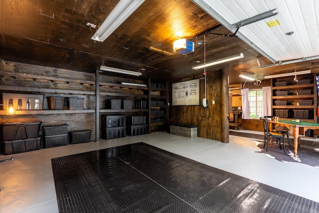 interior space with wood ceiling and wood walls