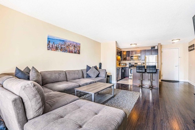 545 N Dearborn St Unit 2709, Chicago, IL 60654 - living area with baseboards, a textured ceiling, and dark wood finished floors