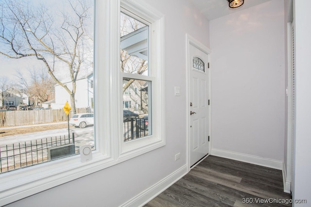 entryway with dark hardwood / wood-style flooring