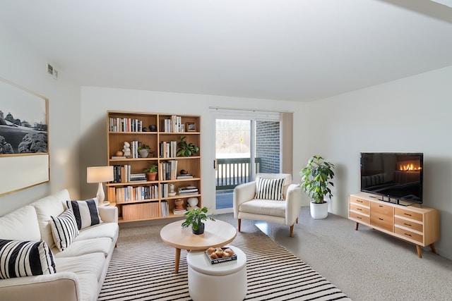 living room with carpet flooring