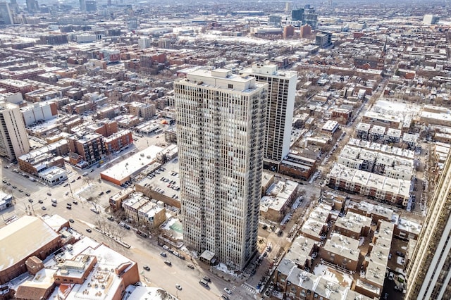 birds eye view of property with a city view