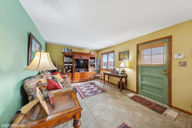 living room featuring carpet