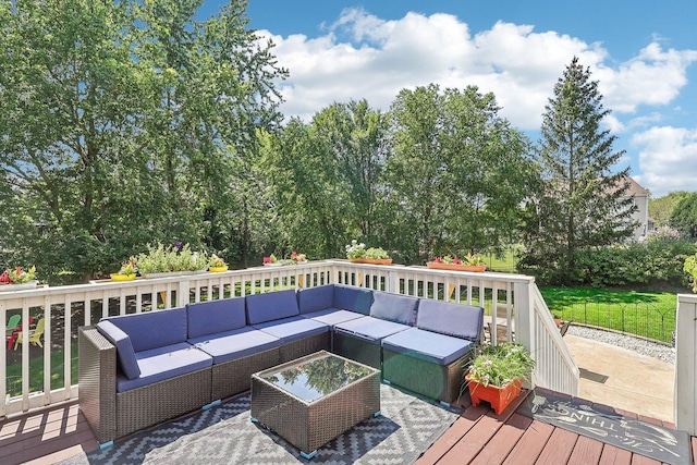 wooden deck with outdoor lounge area