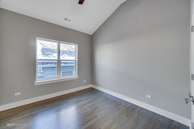 1734 W Cullerton St, Chicago, IL 60608 - empty room featuring vaulted ceiling, dark hardwood / wood-style floors, and ceiling fan