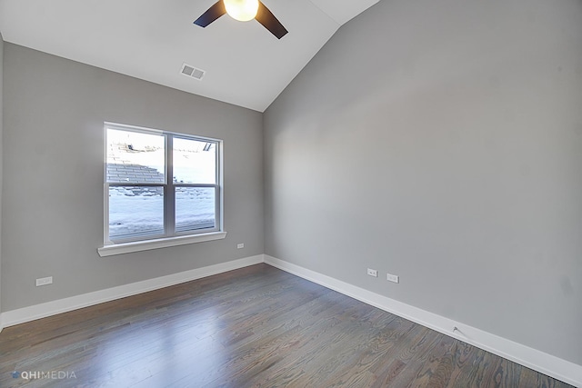 1734 W Cullerton St, Chicago, IL 60608 - empty room featuring vaulted ceiling, ceiling fan, and dark hardwood / wood-style flooring