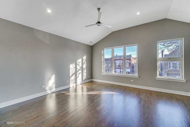 1734 W Cullerton St, Chicago, IL 60608 - spare room featuring vaulted ceiling, dark hardwood / wood-style floors, and ceiling fan