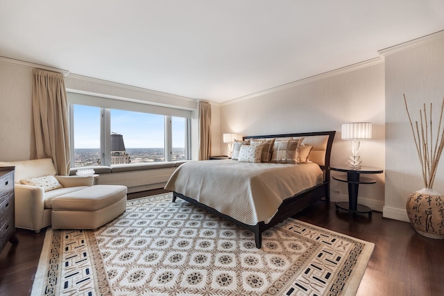 bedroom featuring hardwood / wood-style floors and ornamental molding