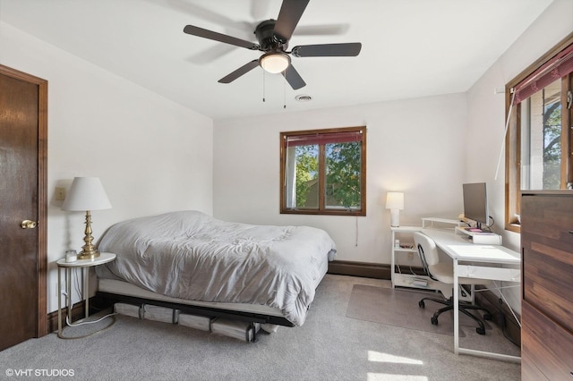 bedroom featuring carpet and ceiling fan