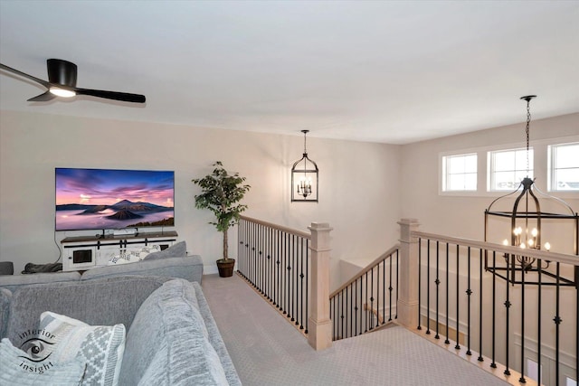 20375 Grosse Point Dr, Frankfort, IL 60423 - stairs featuring a chandelier, carpet floors, and ceiling fan