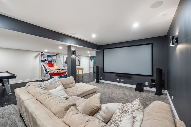 cinema room featuring recessed lighting and baseboards