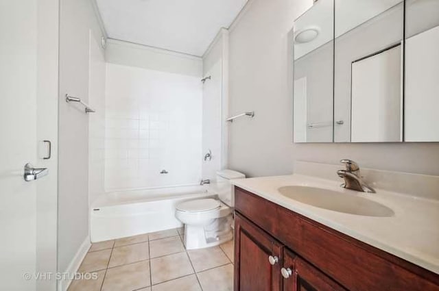 full bathroom featuring vanity, shower / washtub combination, tile patterned flooring, and toilet