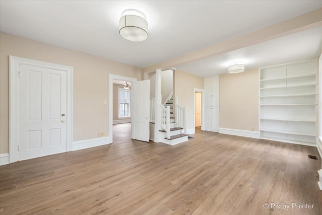 unfurnished living room with light hardwood / wood-style flooring