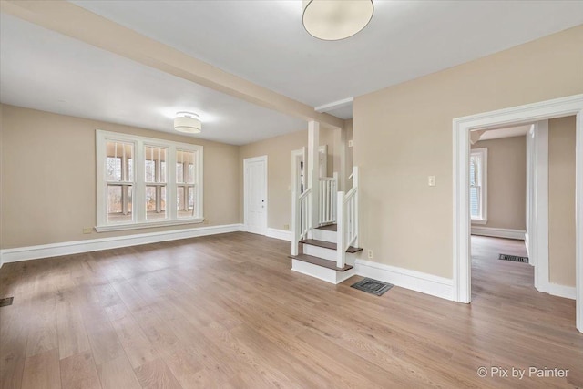 unfurnished living room with light hardwood / wood-style floors