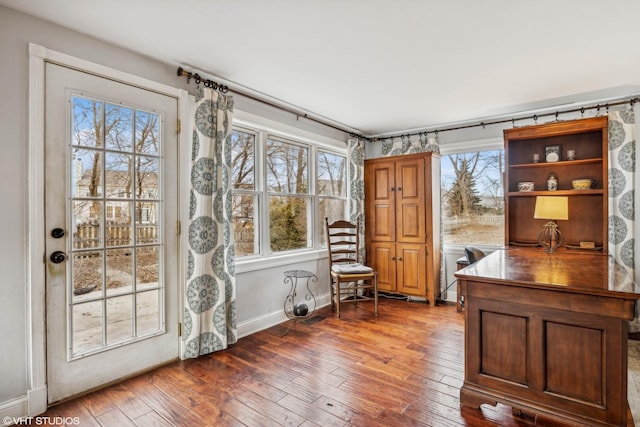 interior space featuring baseboards and hardwood / wood-style floors