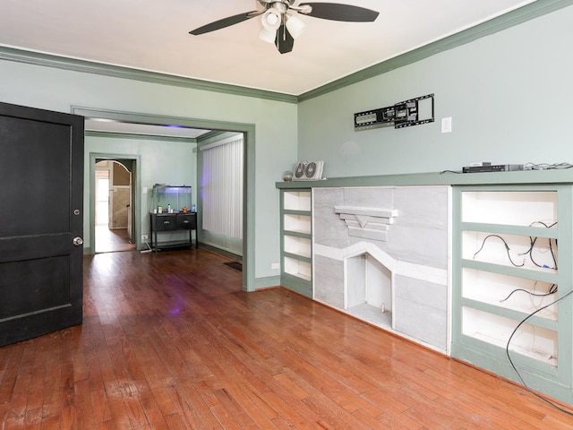 6333 S Talman Ave, Chicago, IL 60629 - unfurnished living room with hardwood / wood-style floors, ornamental molding, and ceiling fan