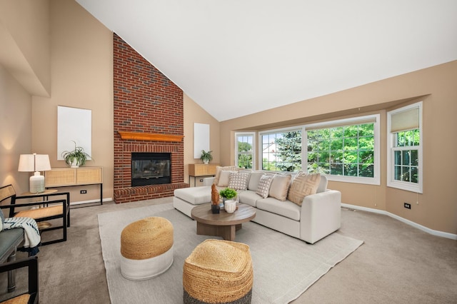 3444 Owens Ln, Dekalb, IL 60115 - carpeted living room with high vaulted ceiling and a fireplace