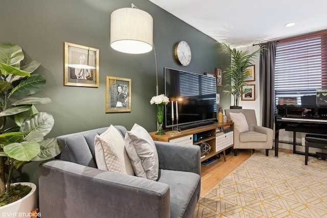 living room with light hardwood / wood-style floors