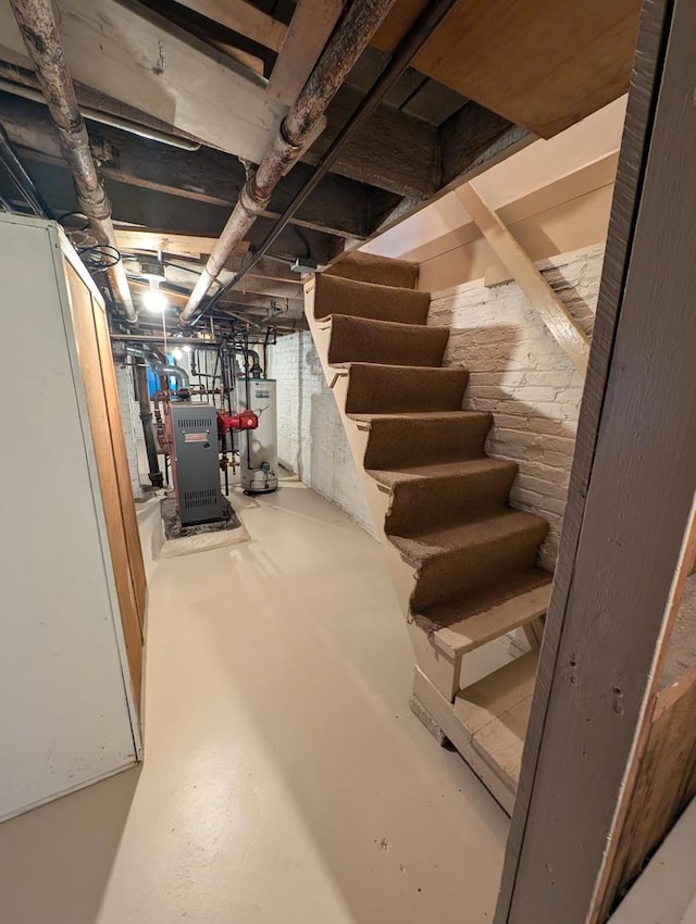 basement featuring water heater