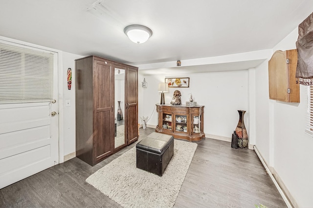 interior space with dark hardwood / wood-style flooring