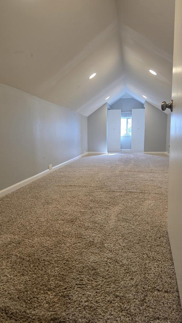 bonus room featuring vaulted ceiling and carpet