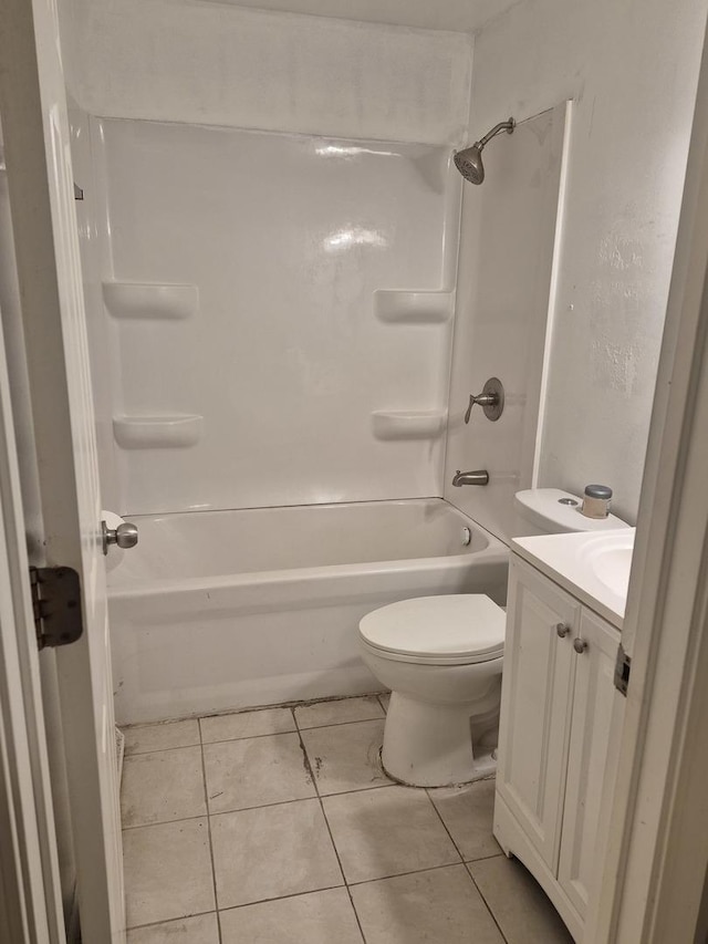 full bathroom featuring tile patterned flooring,  shower combination, vanity, and toilet