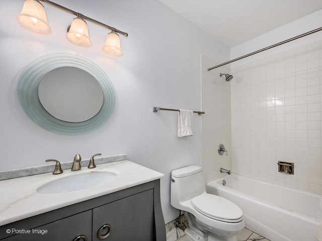 bathroom with shower / bathing tub combination, vanity, and toilet