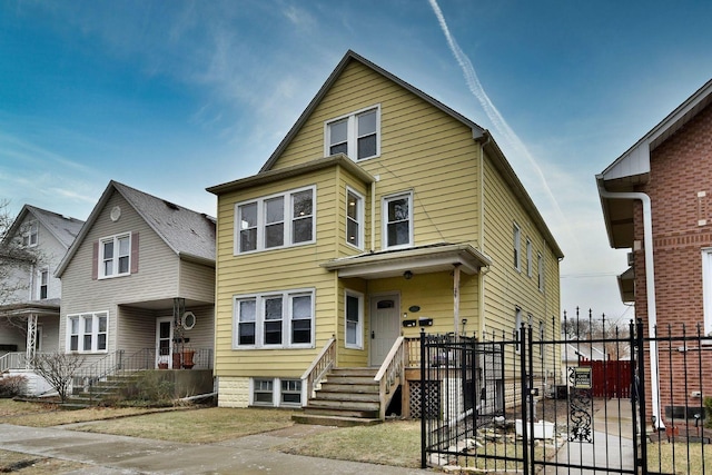 view of front of property with a fenced front yard