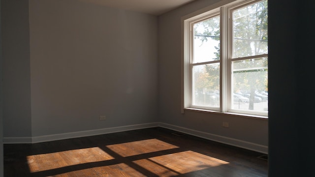 empty room featuring a healthy amount of sunlight and dark hardwood / wood-style floors