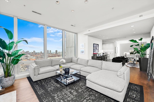 living room with hardwood / wood-style flooring