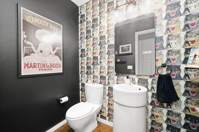 bathroom featuring hardwood / wood-style floors and toilet