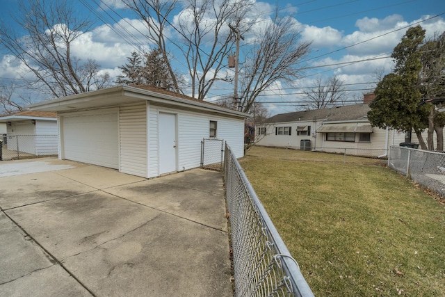 exterior space featuring central AC and a lawn