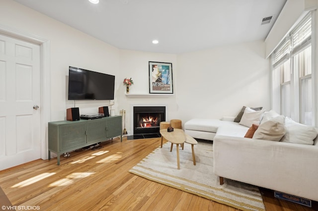 living room with hardwood / wood-style floors