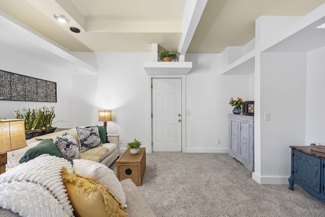 living room featuring light colored carpet