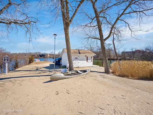 exterior space with an outbuilding