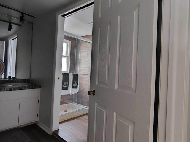 936 N Ridgeland Ave, Oak Park, IL 60302 - full bath featuring a stall shower, vanity, and wood finished floors